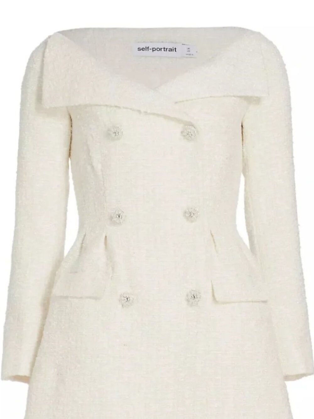 NWT - Self-Portrait Double-Breasted Boucle Tweed Cream Minidress, Size US 2 - Picture 3 of 16